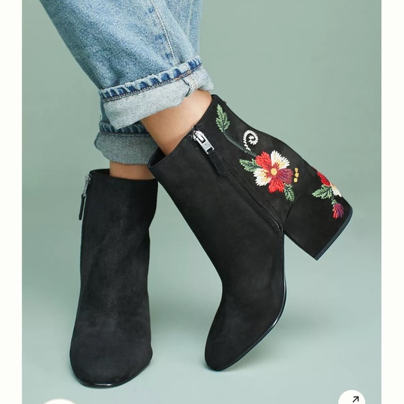 Sam Edelman Floral, Embroidered, Suede + Leather Heel Booties - Picture 5 of 13